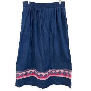 Vintage Lands’ End Denim Skirt Medium Blue Maxi A-Line Patchwork Hem